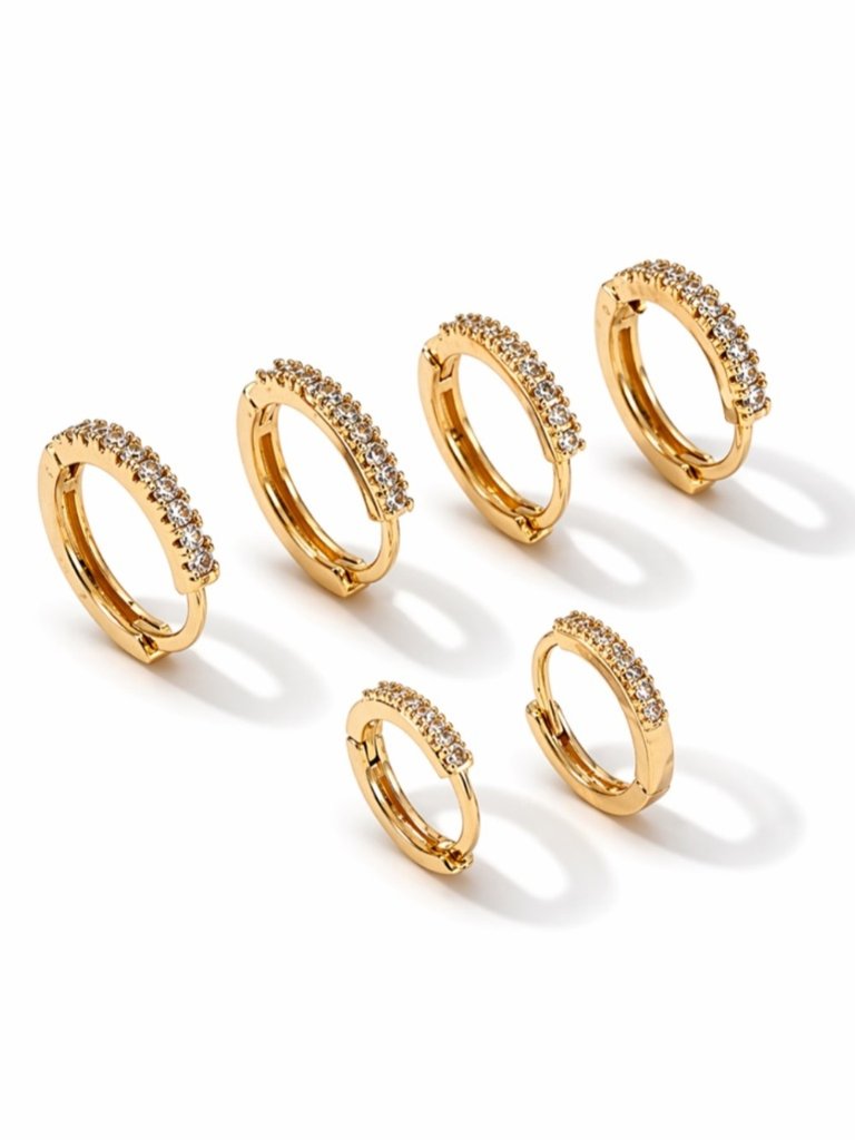 New! Monday To Friday Gold Pave Huggie Set Of 3 Pairs (3032) Nwot